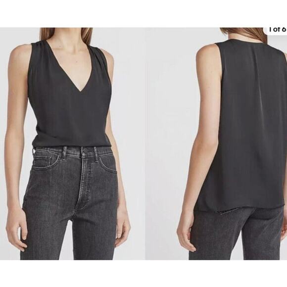 Express Woman Top Pleated Shoulder V-Neck Tank Shirt Blouse L - Picture 1 of 8
